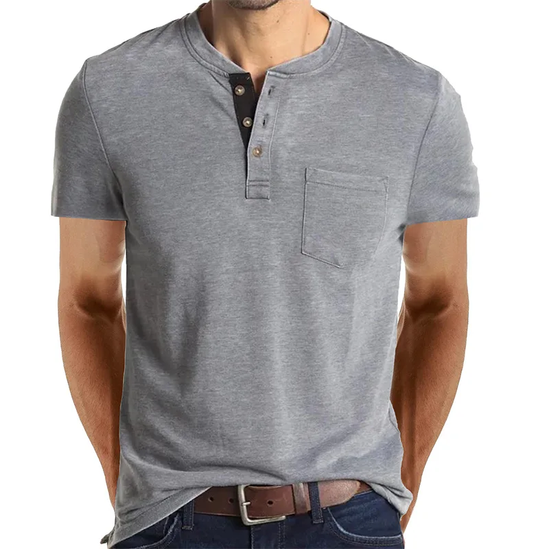 

2023 A1584 Kraag Solid Casual Top Enkele Breasted Pocket Tshirt Soft Comfy Dieptepunt Shirt