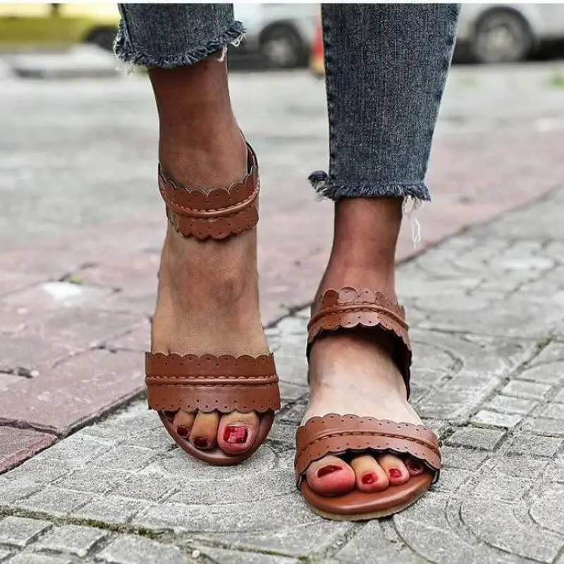 Women's Sandals Retro Flat Sandals Women's Summer Shoes 2022 New Ladies Open Toe Beach Shoes Women's Zipper Casual Sandals 42 43