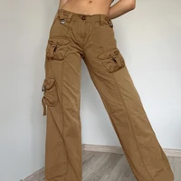 low waist cargo pants grunge vintage new denim woman streetwear with pockets preppy style straight denim pants 90s