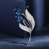 blue crystal zircon tulip flower premium brooch %d0%b1%d1%80%d0%be%d1%88%d1%8c %d0%b6%d0%b5%d0%bd%d1%81%d0%ba%d0%b0%d1%8f weddings party casual brooch pins gifts