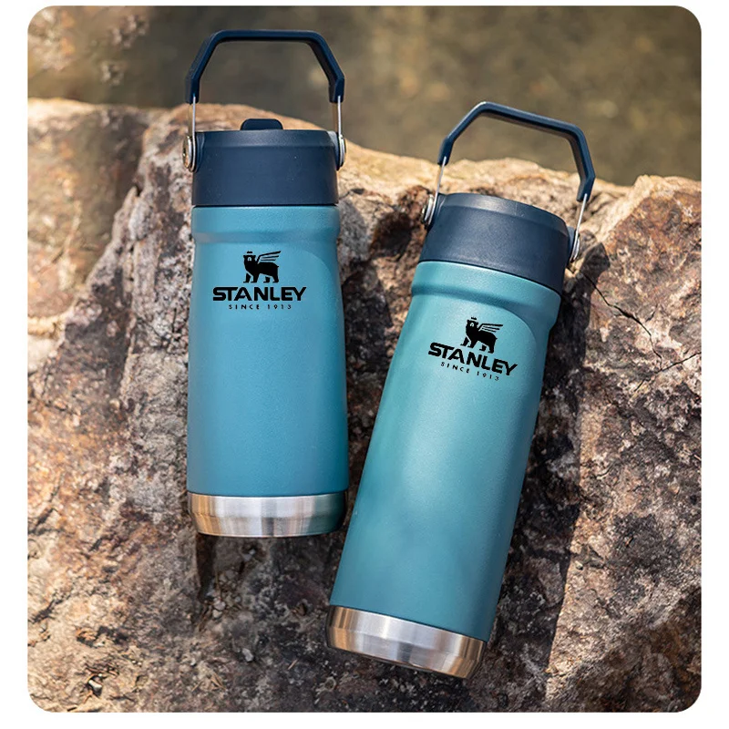 

650ml Stanley Stainless Steel Water Bottle with Straw Handle Portable Outdoor Drink Bottle Cool Water Bottle Sports Thermos