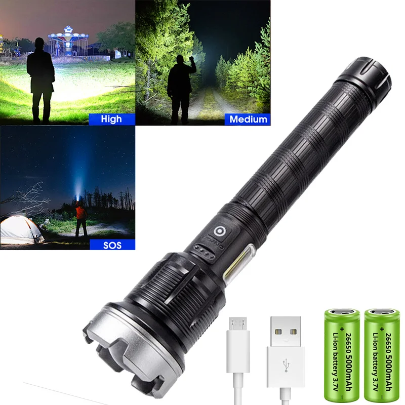 

Bright LED Flashlight Rechargeable USB 18650 High Power Hunting Torch Portable Zoom Torch Tactical Flash Lamp Long Shot 2000m