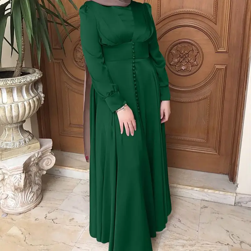 2023 Eid Abaya Fashion Satin Sliky Djellaba Muslim Dress Dubai Full Length Flare Sleeve Soft Shiny Abaya Dubai Turkey A005