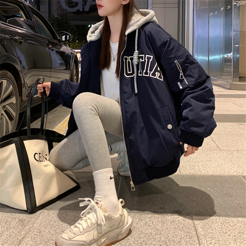 Новая бейсбольная куртка с капюшоном женское осенне-зимнее пальто 2022 свободная
