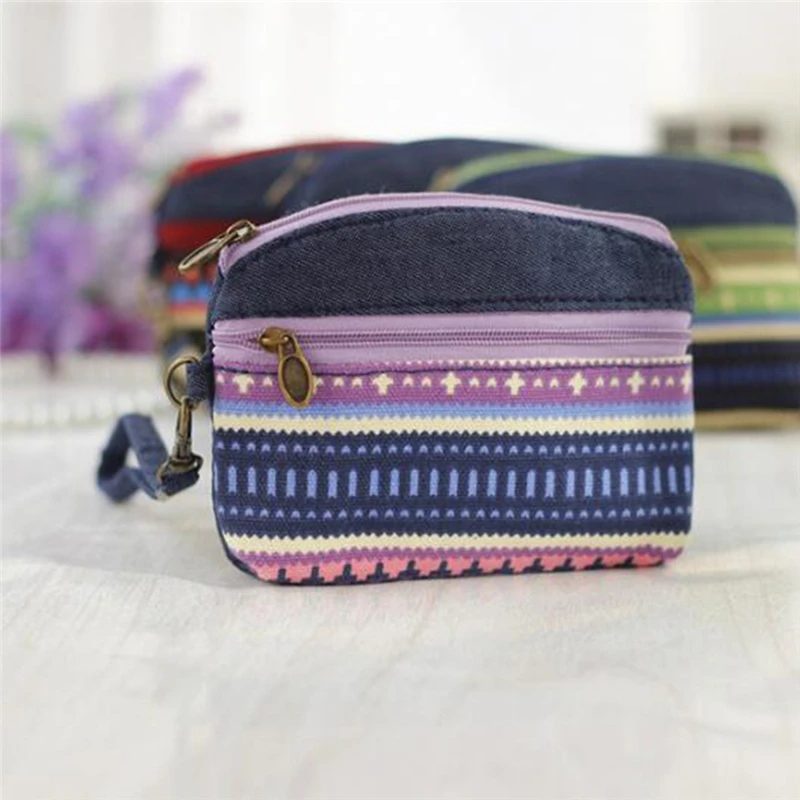 

Women Ethnic Cotton Fabric Coin Purse Clutch Key Card Holder Children Kids Wallet Double Zipper Coin Purses Porte Monnaie Femme
