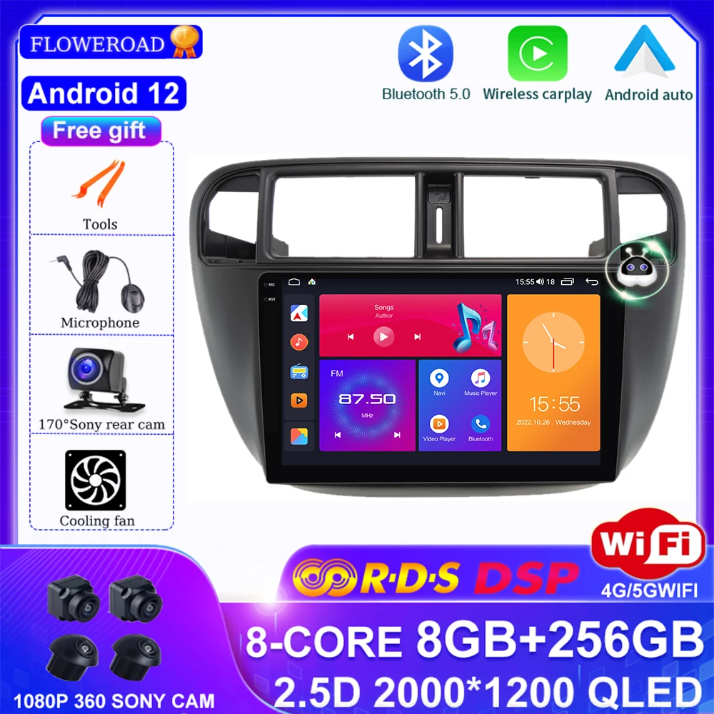 

Android 12 for Honda Civic (EJ/EK/EM) 1995-2001 Car Radio Multimedia Video Player Navigation stereo GPS DSP Carplay Auto BT 5.0