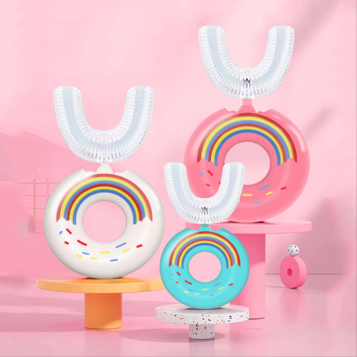 

360° Baby U-shaped Toothbrush Children Doughnut Manual Toothbrush Kids Silicon Safety Manual Teeth Tooth Brush Cartoon Pattern
