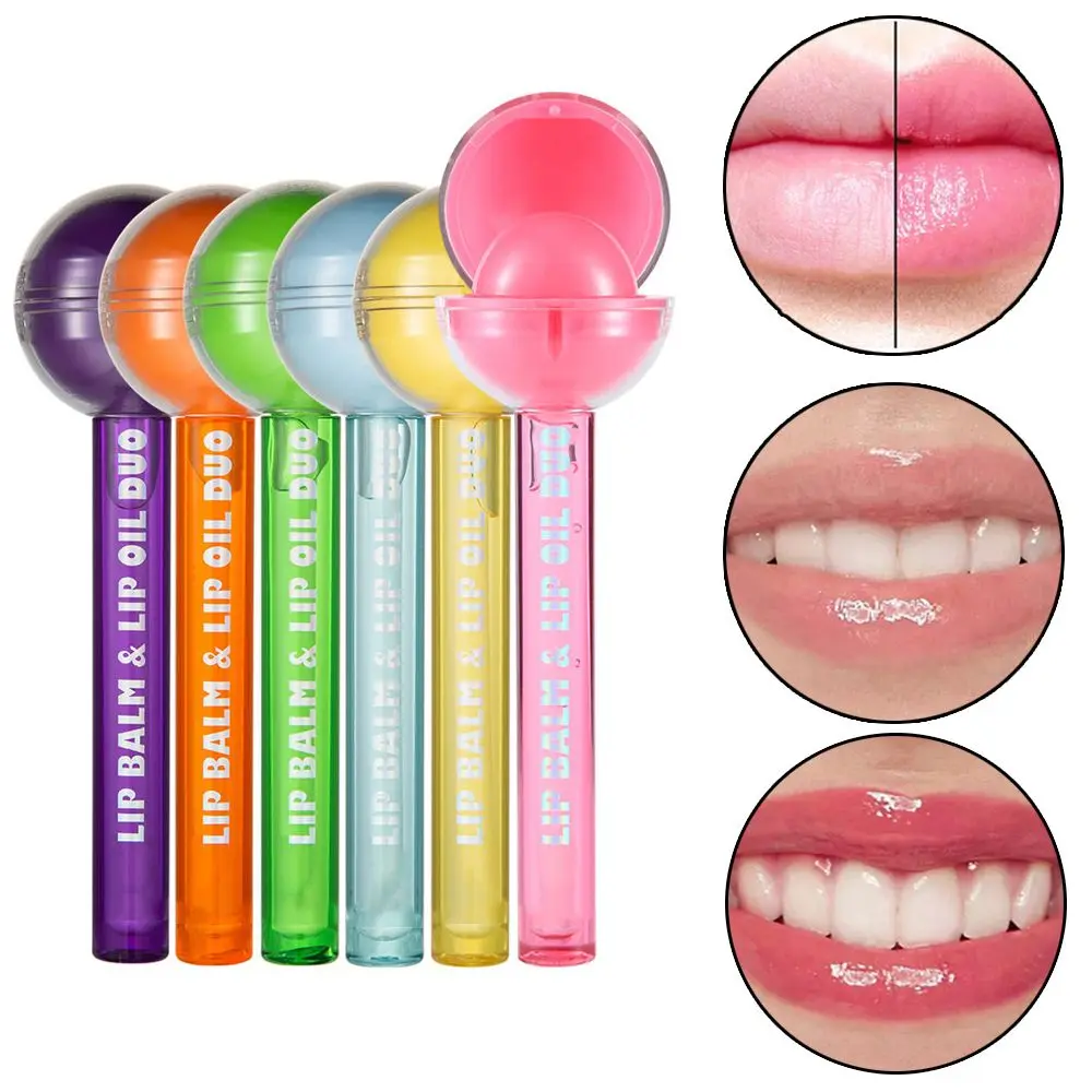 

Waterproof Long Lasting Moisturizing Lip Oil Cute Lollipop Lip Gloss 2 in 1 Lip Balm Tempreture Chang Color Lipstick