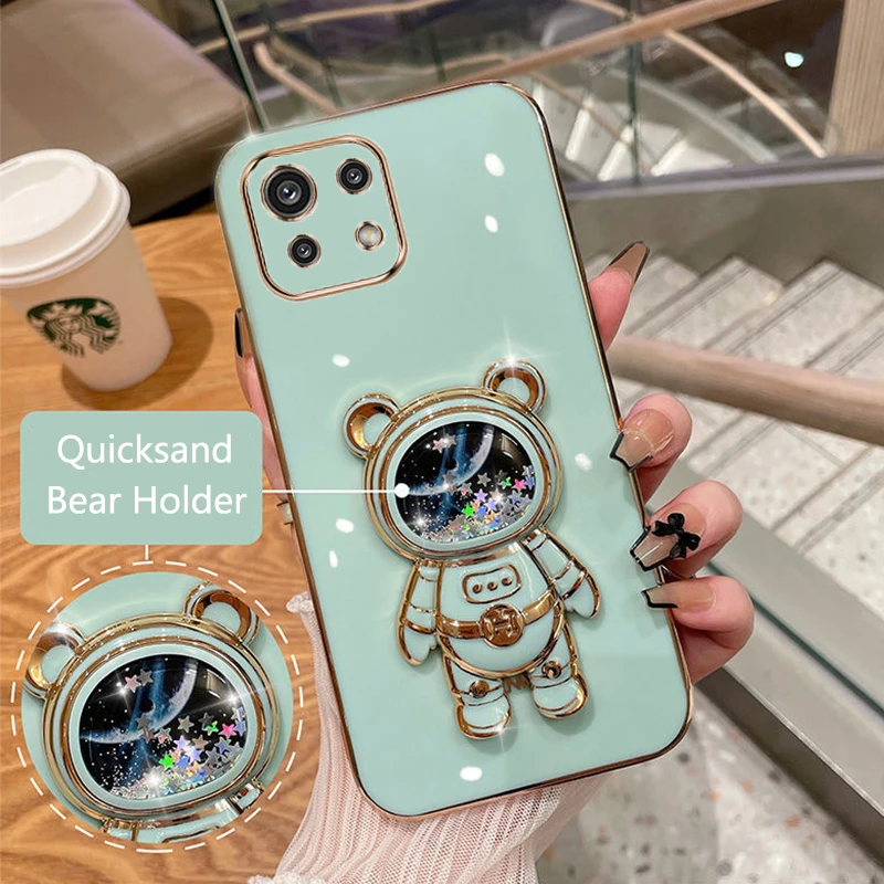 

Cartoon Bear Fold Stand For Xiaomi 11 Lite Phone Case Luxury Plating Cover