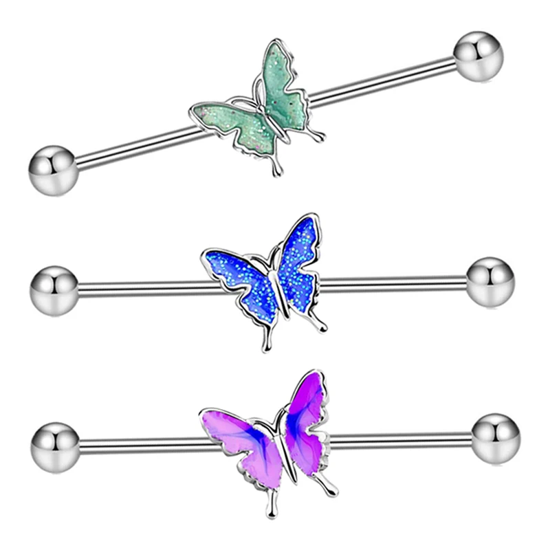 14G Industrial Scaffold Barbell Surgical Steel For Women Men with CZ Surface Cartilage Earring Body Piercing Jewelry 38mm butter