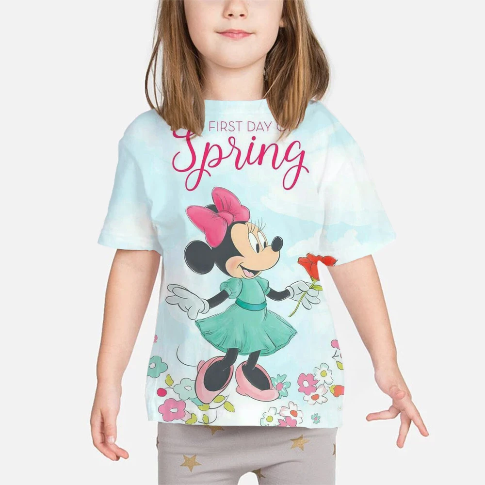

New Fashion Children Disney Minnie Mickey Mouse Lovely T Shirts Girls Tops Kids Summer Girls Cute T Shirts Baby Tops Kids 3D Tee