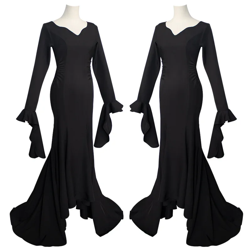 

The Addams Family Morticia Addams Black Dress Cosplay Costume Woman Tight Maxi Dress Halloween Party Costumes