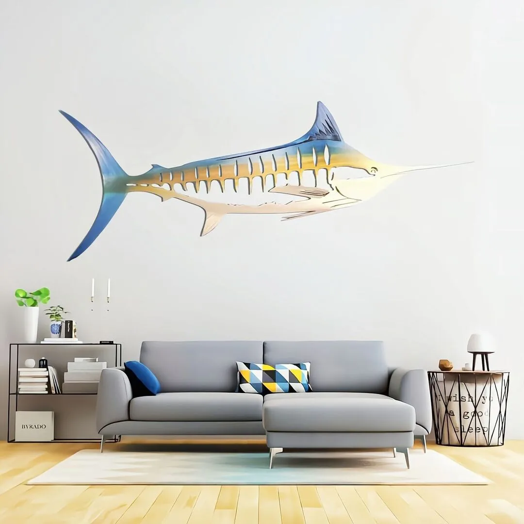 

New Metal Fish Shark Tuna Creative Sculpture Simulation Fish Wall Art Crafts Hanging Ornament for LivingRoom Bedroom Home Decor