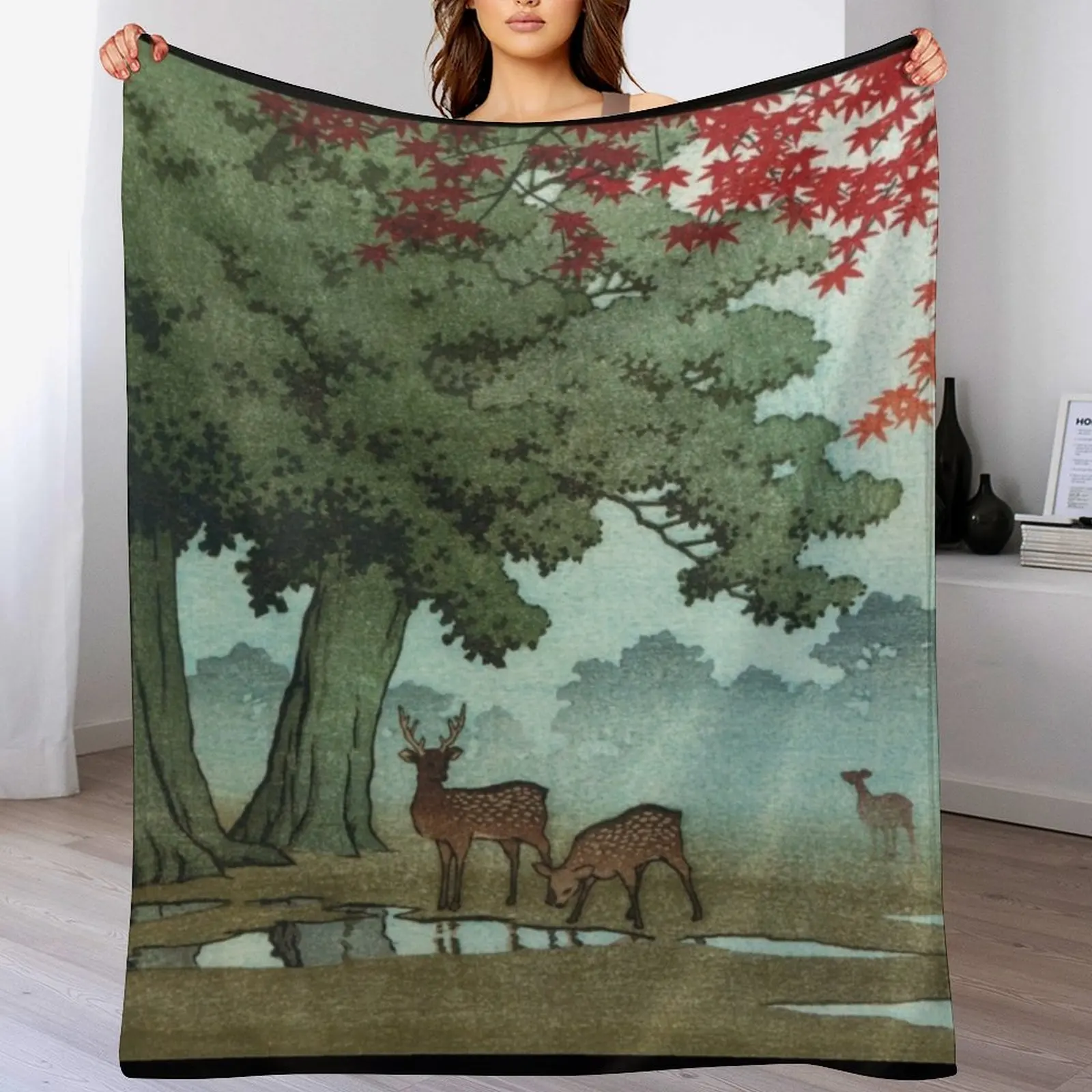 Олень Nara Park от Kawase Hasui пледы одиночные гигантские одеяла для дивана