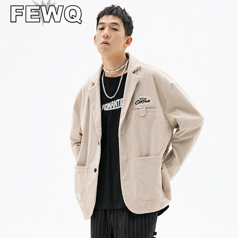 

Вельветовый Мужской Блейзер FEWQ Y2k, винтажный Повседневный Однобортный блейзер с отворотом, новинка весны 2023, 24B2012