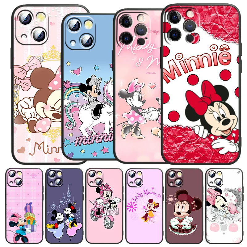 

Disney LOve Minnie Mouse For Apple iPhone 14 13 12 Pro Max Mini 11 Pro XS Max X XR 6 7 8 Plus SE 2020 Black Soft Phone Case