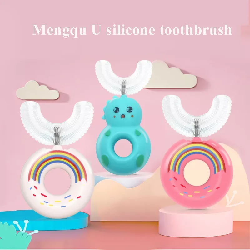 

U-shaped Toothbrush Children Doughnut Manual Toothbrush Kids Silicon Safety Manual Teeth Tooth Brush Cartoon Pattern Children D