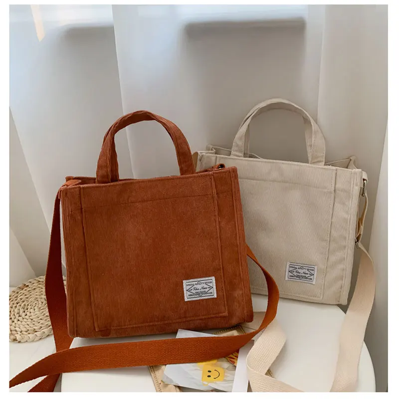 

Corduroy Casual Women's Tote Shoulder Bag Retro Art Canvas Crossbody Bags for Women 2022 Cotton Zipper Handbags Luxury Designer