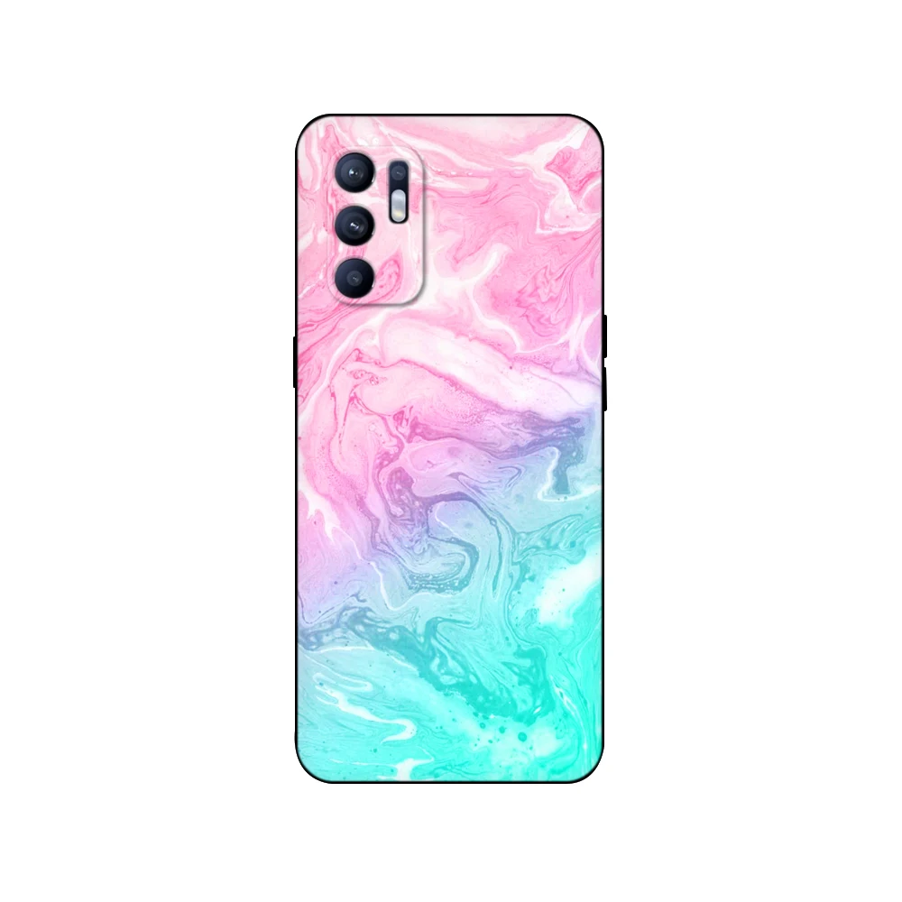 Для OPPO Reno6 4G чехол силиконовый для Oppo 5G телефона Reno 6 Черный ТПУ мраморный
