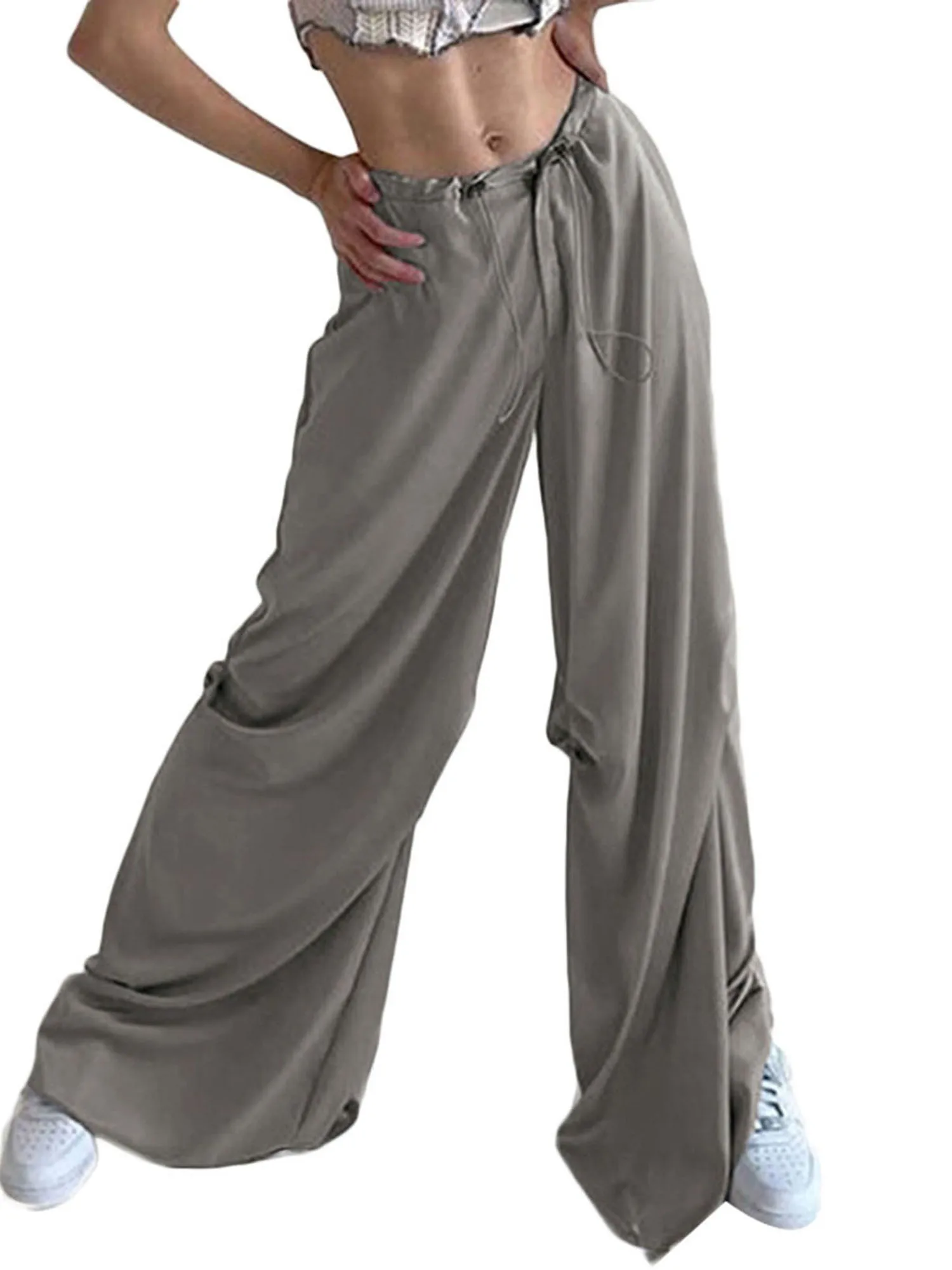 

Свободные джоггеры-карго с завязкой на талии и карманами-модные парашютные брюки в стиле Y2K для женщин с широкими штанинами и низким вырезом