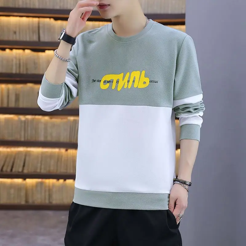 Свитшот мужской флисовый контрастных цветов Модный молодежный Свободный