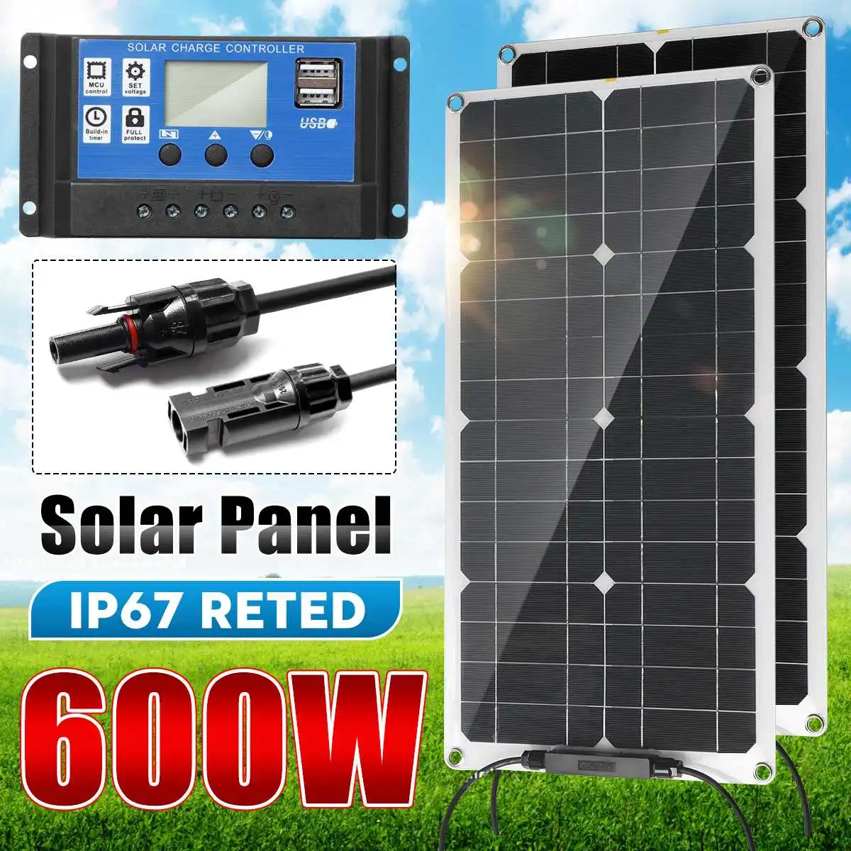 Kit pannello solare flessibile completo regolatore di carica solare al litio da 600W 12V piastre solari a celle solari caricabatterie USB a batteria solare