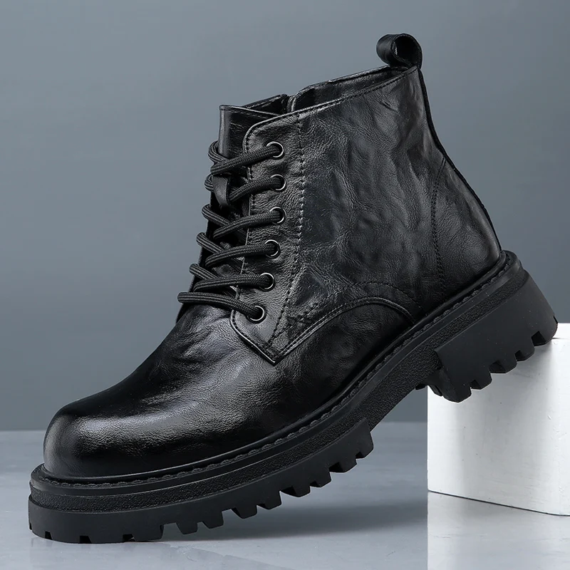 Мужские эластичные ботинки на платформе удобные модные износостойкие уличные