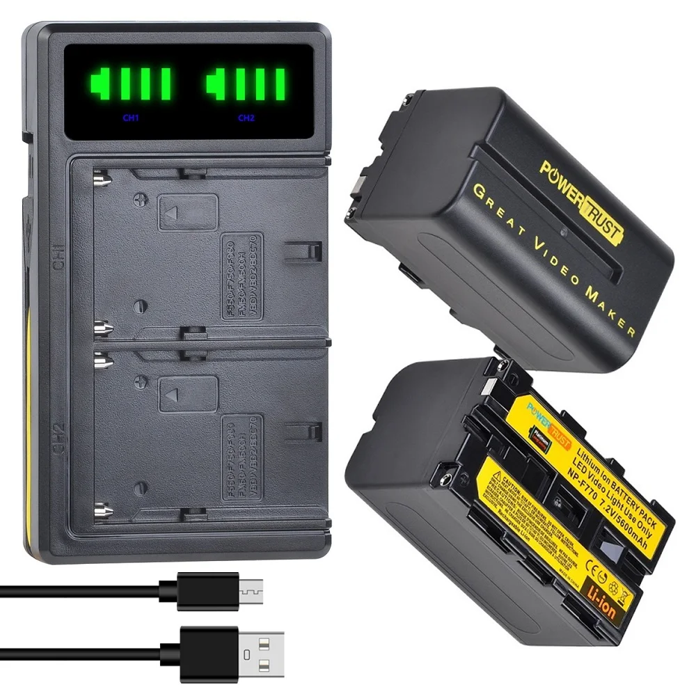 NP-F750 NP-F770 Battery+LED USB Dual Charger for LED Video Light Yongnuo Godox YN300Air II YN300 III YN600 L132T, Field Monitor