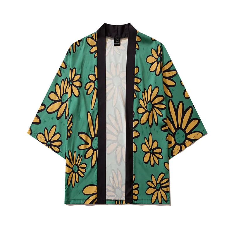 Casual Chrysanthemum Men Kimono Robe 3/4 Sleeve Autumn Summer New Hanfu Cardigan Loungewear Lingerie Bathrobe Shirts Tang Suit