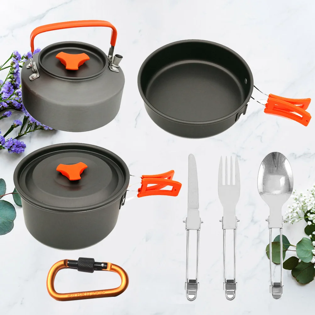 Camping Outdoor Cookware Teapot Set Utensils Cooking Pan Portable Pot Frying Folding Camping equipment