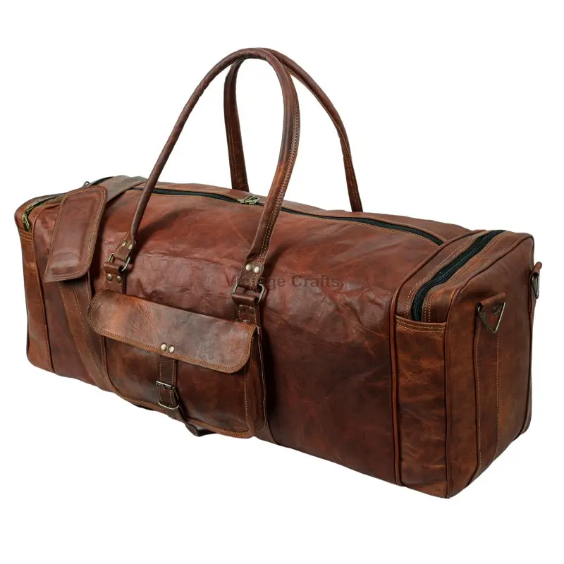 Leather Duffel Single Pocket Travel Gym Sports Weekender Overnight Bag