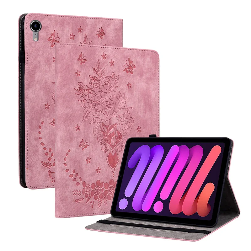 

For iPad Mini 2021 Butterfly Rose Magnetic Case,For iPad Mini6 8.3 inch Fashion PU Leather Wallet Cover Funda