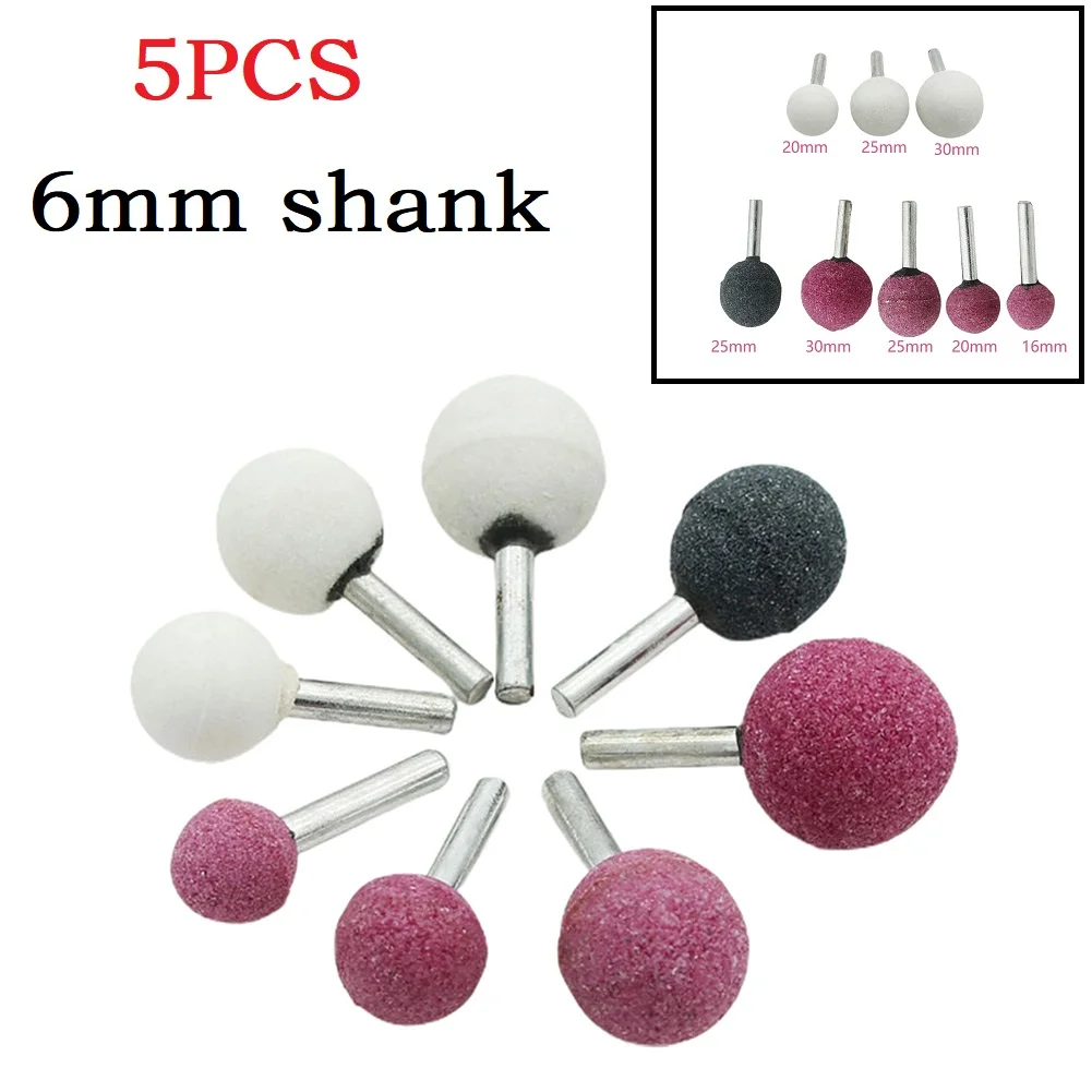 

5PCS 16/20/25/30mm 6mm Shank Ceramic Grinding Head Diamond Round Ball Burr Drill Bit Set For Carving Engraving Abrasive Tools