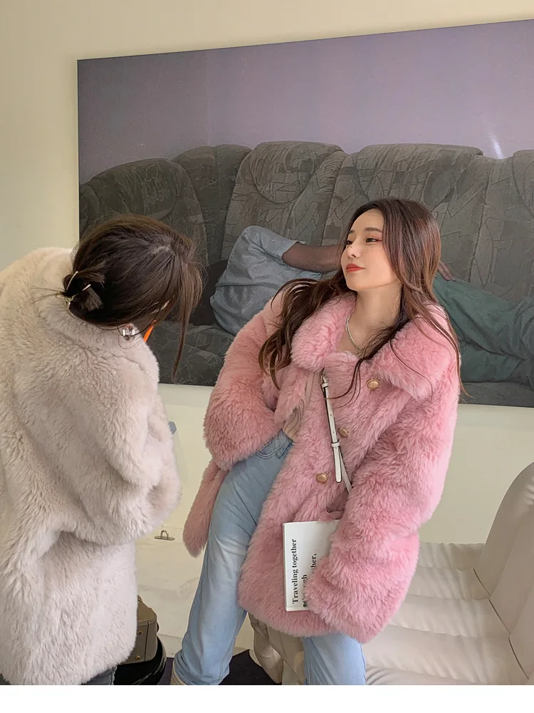 Sheep Shearing Coat 2022 New Fashion Warm Lamb Wool Mid-length Fur Coat for Women