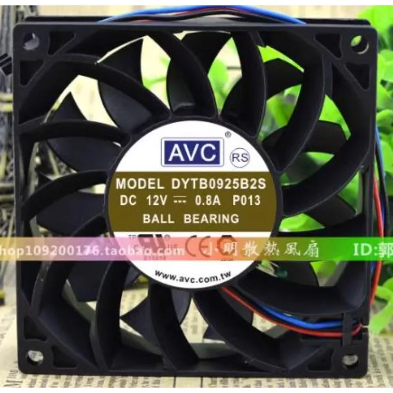 Новый вентилятор охлаждения для AVC DYTB0925B2S 12 В 0.8A 9025 9 см с высоким объемом воздуха, вентилятор охлаждения шасси с сильным сопротивлением 90*90*25 мм