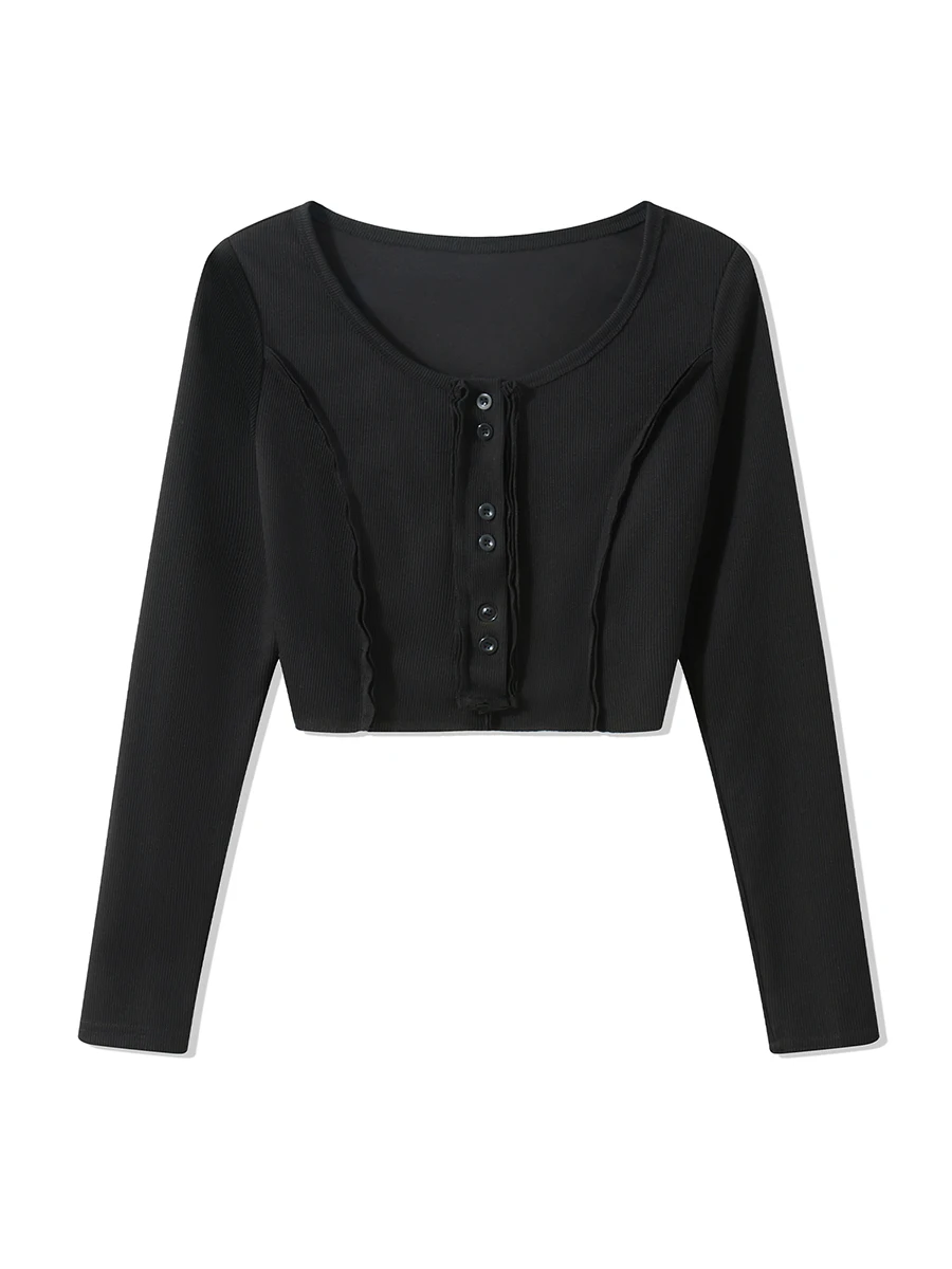 Женская трикотажная рубашка на пуговицах с V-образным вырезом