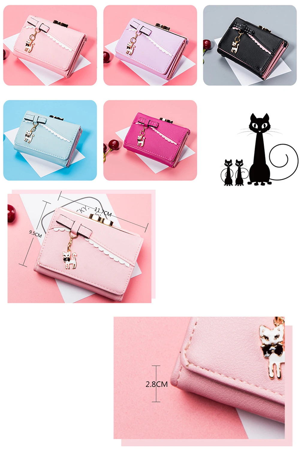 Ladies Wallet Cute Female Short Japanese and Korean New Cat Mini Pendant Student Small Wallet Metal Coin Purse Card Holder