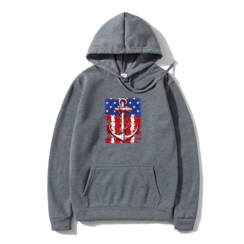 

Anchor USA Flag Hoodie American Sail Navy Marine Naval Military SweatSweatshir Red Cotton Basic Models Hoodie Hoody