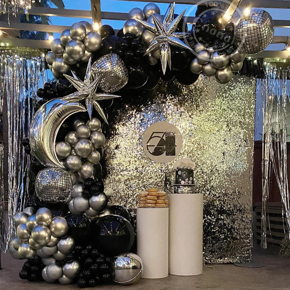 

162pcs 4D Disco Explosion Star Balloons Garland Chrome Sliver Black Balloon Birthday Wedding Baby Shower Christmas Party Decor