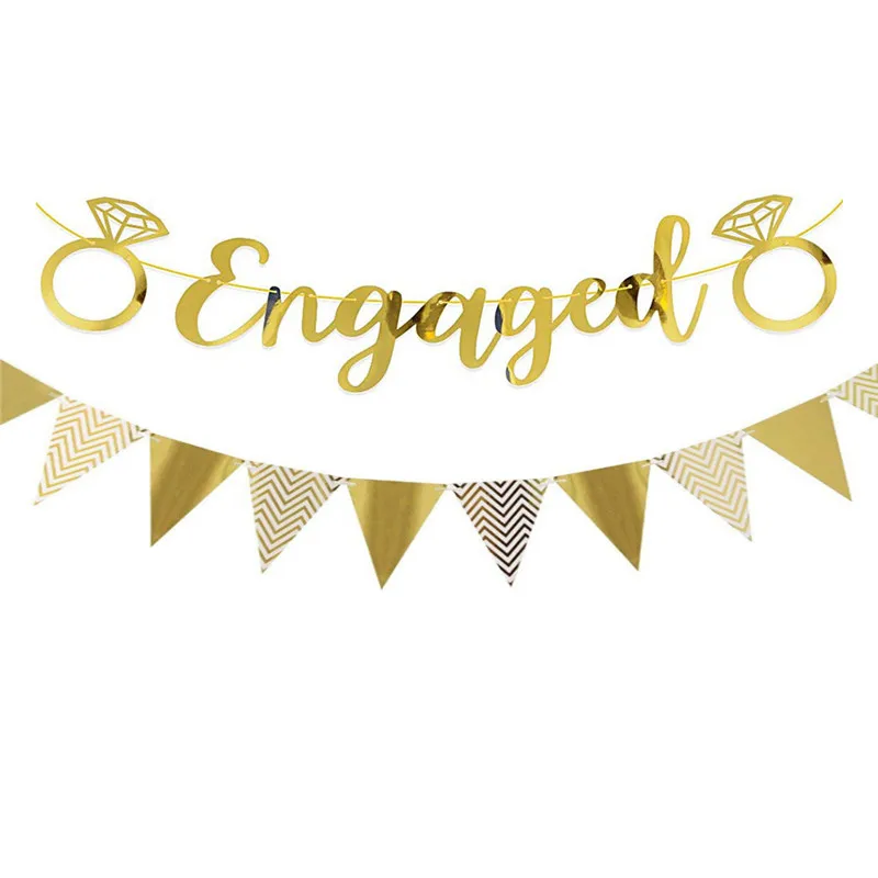 Party Decoration Rose Gold Diamond Ring Engaged Banner Triangle Gilding Pennant Hen Bachelorette Girl Bridal Shower |