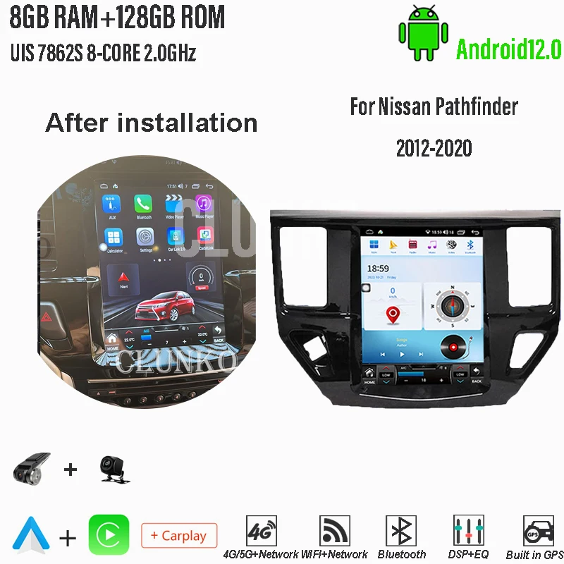 

Clunko For Nissan Pathfinder 2012 - 2020 Android Car Radio Stereo Tesla Screen Multimedia Player Carplay Auto 8G+256G Bluetooth