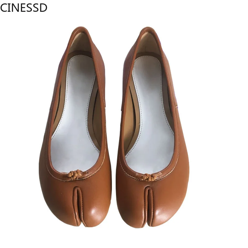 

Women Split Toe Real Cow Leather Ninja Tabi Flats MM6 Luxury Brand Ballet Shoes Woman Loafers Shallow Pumps Euro Size 34-42