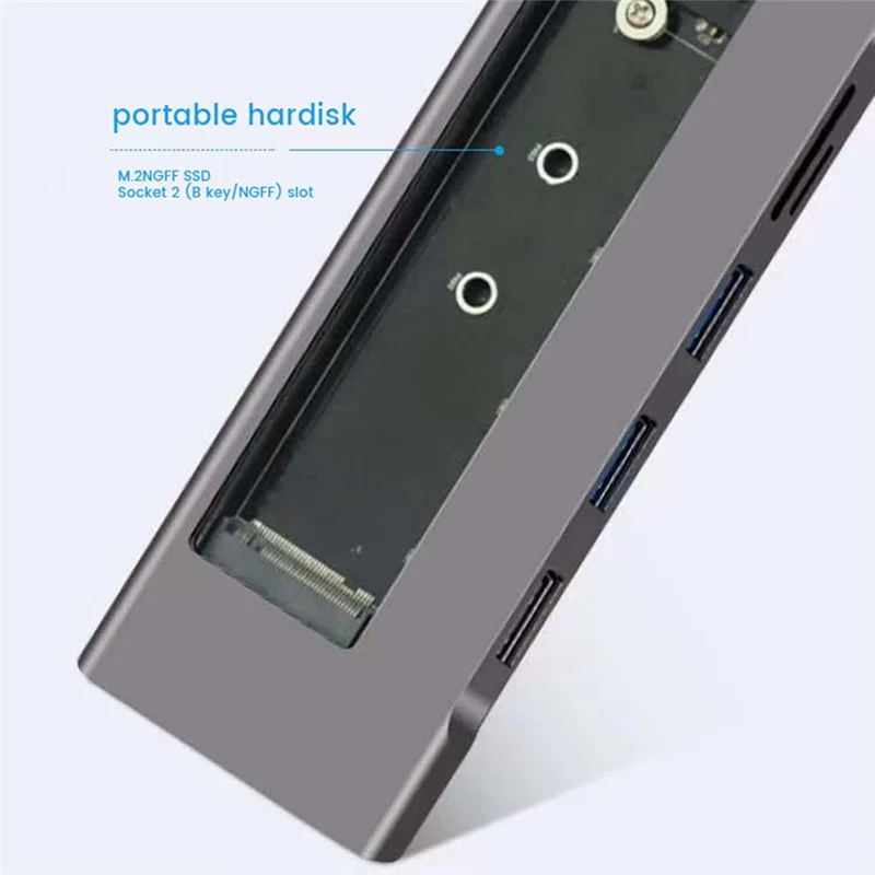 

8 in 1 USB C HUB 4K 30Hz to HD+M.2 Hard Disk Case +USB3.0X2+USB2.0+PD100W +SD/TF Card Docking Station