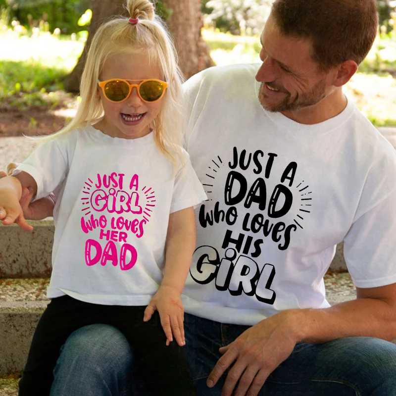 Father Daughter Matching T Shirt Just A Girl Who Loves Her Dad T Shirt Sweet Kids Clothes Girls Cute Summer Family Look Outfits
