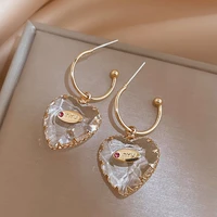 sweet crystal love heart dangle earrings for women 2022 new korean fashion party jewelry accessories letter gold hoop earring