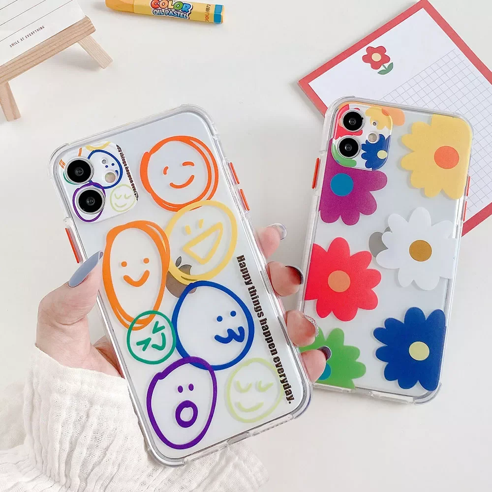 

Graffiti Smile Clear Phone Case For iPhone 11 Pro Max XS Max XR X 7 8 Plus Cases Colorful Daisy Soft TPU IMD Silicone Back Cover
