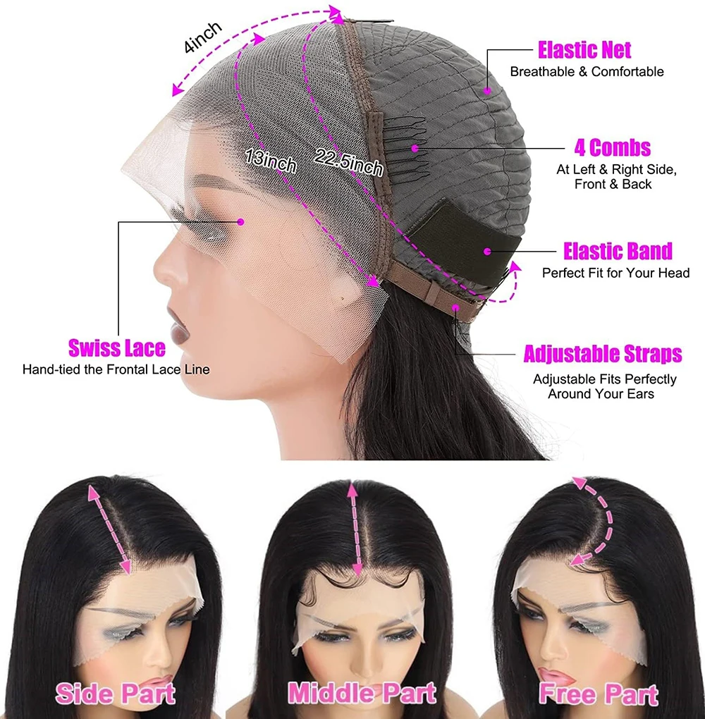 QUANDE 4/27 Прямой парик Боб из человеческих волос предварительно выщипанные с