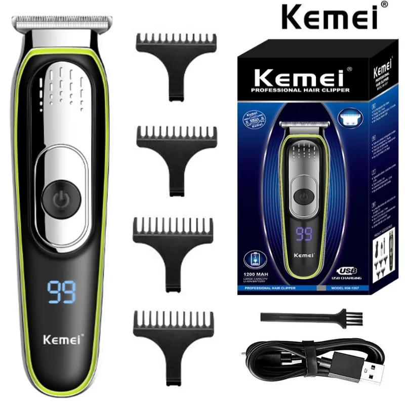 

Профессиональная электрическая машинка для стрижки волос от Kemei, устройство для стрижки волос с ЖК-дисплеем, USB электрическая машинка для ст...