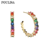 poulisa colorful gemstone round cz hoop earrings for women girl birthday gifts romantic big circle ear piercing fashion earrings