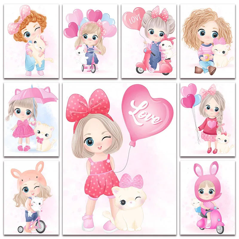 

New Full Diamond painting mosaic embroidery cute girl balloon cat child baby umbrella electric car bicycle Cross stitch S061
